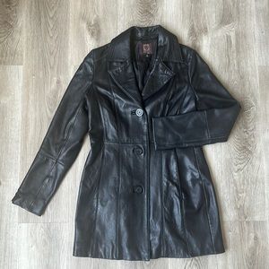 Anne Klein Black Leather Coat, 100% Genuine